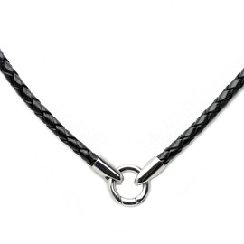 Silver1 Pendant, Leather Choker, Black, 0.2 inches (4 mm), Stainless Steel Braided Necklace for Men, blk