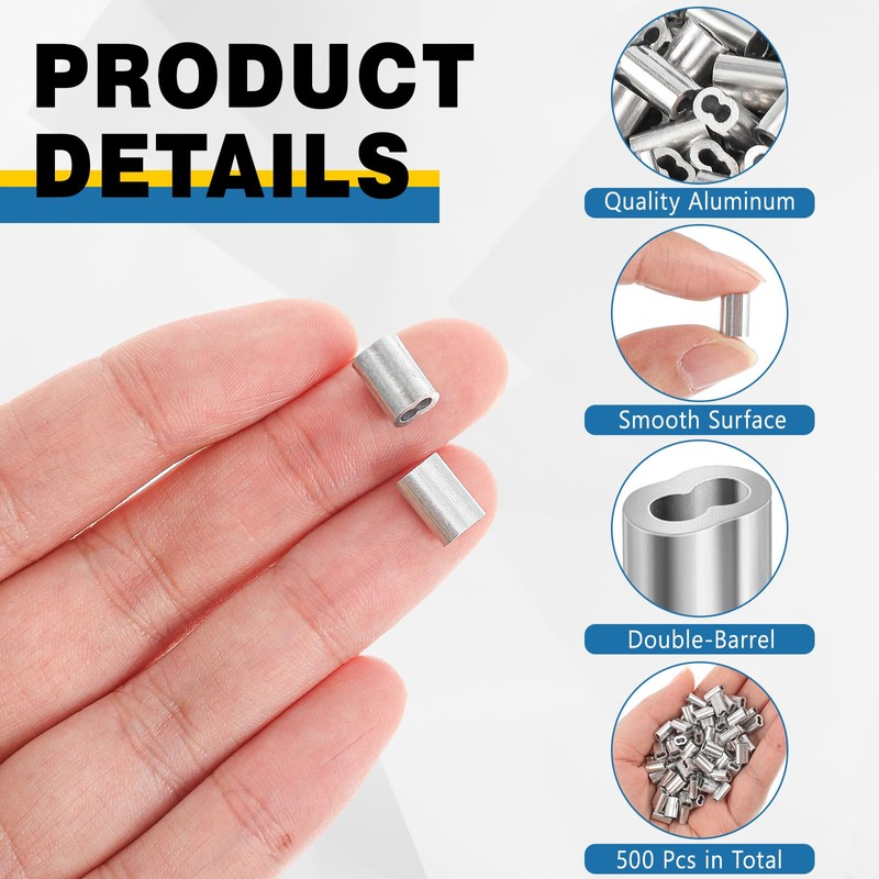 Yaocom 200 Pcs 3/32" Aluminum Crimping Loop Sleeve Cable Crimp