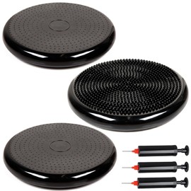 NEISHNG 3-Pack Wiggle Seat Wobble Cushion with Pump, Stability Balance Disc for Core Strengthening, Exercise and Therapy, for Adults & Kids (Black)