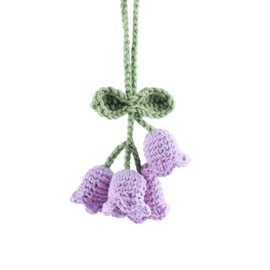 Mirror Hanging Car Accessories Cute Little Lily of The Valley, Hand Knitted Crochet Flower Decor for Mirror, Rear View Mirrors,Key Chains (Purple)