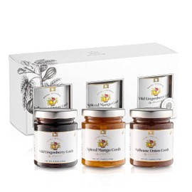 Gourmanity Savory Jam Gift Set, Full Repertoire of Royal Preserve Confits, Onion Jam, Lingonberry Jam & Mango Chutney, All Natural, Non-GMO, Product of Belgium, 6.35oz (Pack of 3)