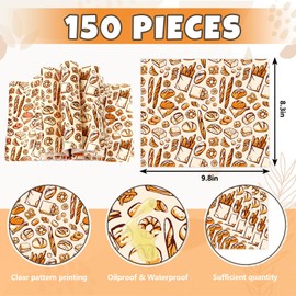 JarThenaAMCS 150Pcs Baking Wax Paper Deli Paper Sandwich Wrap Tissue Bread Waterproof Oil-Proof Picnic Liner for Home Party Kitchen Supplies, 9.8 x 8.3 Inch