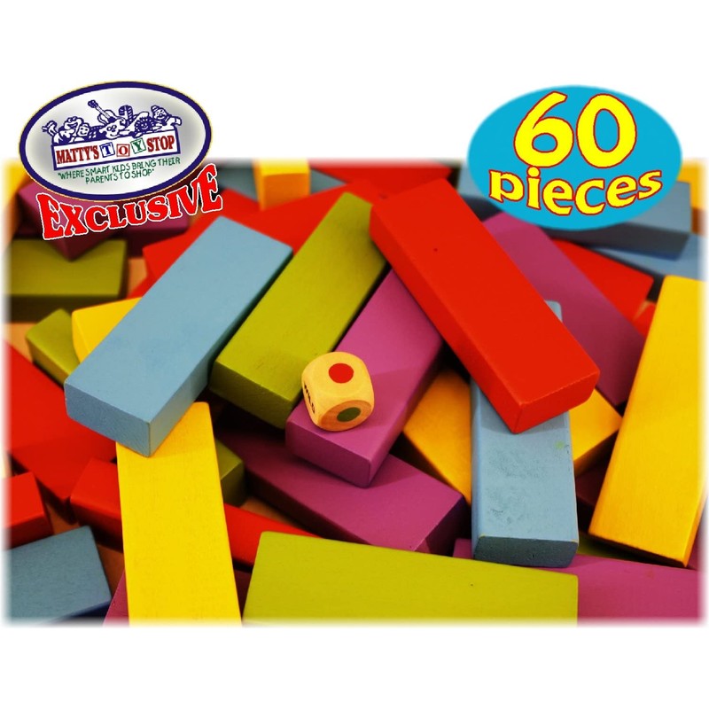 Matty's Mix-Up 60pc Large Colorful Wooden Tumble Tower Deluxe Stacking