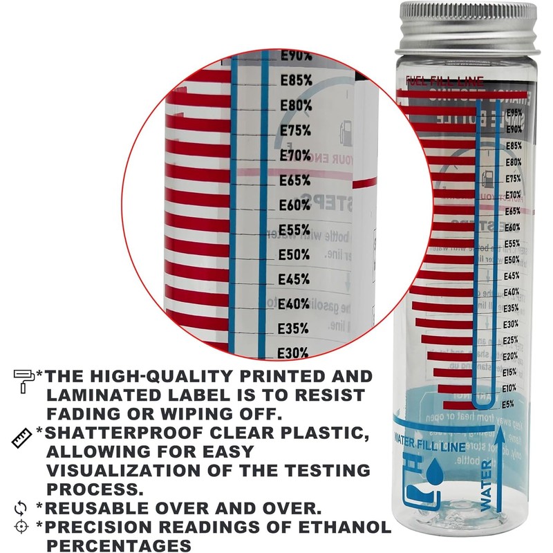 E85 Tester Kit, Reusable Ethanol Test Kit, Wide Mouth Fuel