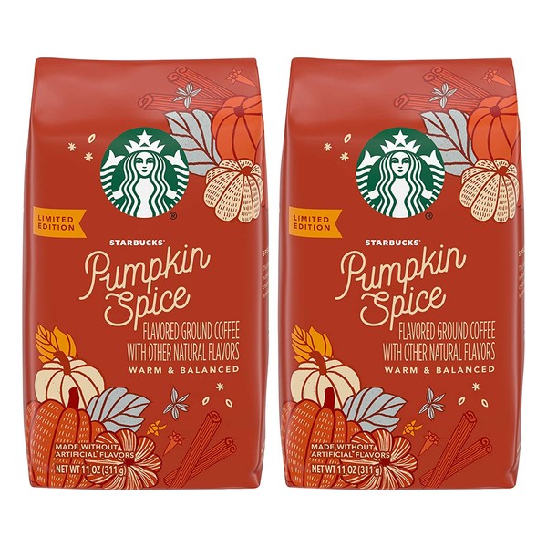 Starbucks Pumpkin Spice Flavored Ground Coffee - Warm & Balanced, No Artificial Flavors - 11 OZ (Pack of 2)