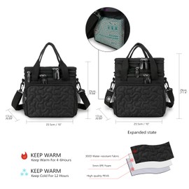 MOV COMPRA Lunch Bag for Women Men Double Deck Lunch Box,Expandable Large Lunch Bags,Leakproof Lunch Box Cooler Bag (Black)