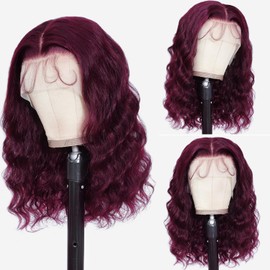 TopSilky 13X6 12ich Bob Body Wave Burgundy Wig Human Hair 99J 230% Density Bob Body Wave Lace Front Wigs Human Hair HD Transparent Lace Frontal Wig Pre Plucked With Baby Hair