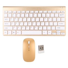 Smart Wireless Keyboard Mouse Kit Silent LED Indicator Waterproof Power Saving Compact Keyboard Mouse Set for Office Gold