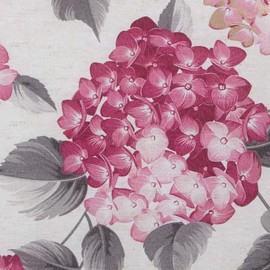 Kt KILOtela - Printed Linen Fabric Decoration Upholstery Cushion Curtains Bedspreads Bags Tablecloths Width 280cm Length Choose 50 by 50cm Flowers Hydrangea Pink