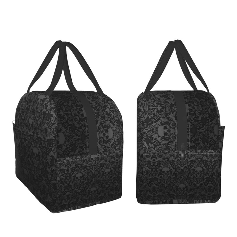 Hulnulnu Gothic Black Skull Insulated Lunch Bag Reusable Lunch Box