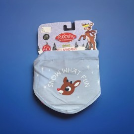 clarksfinds Rudolph The Red Nose Reindeer Light Blue Pet Dog Bandana Size S/M Snow What Fun