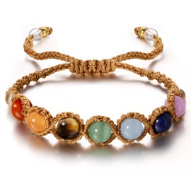 J.Fée 1 x Chakra Bracelet with 7 Gemstones, Gemstone Bracelet, Adjustable Bracelets, Healing Energy Yoga Lucky Bracelet, Spiritual Gifts, Good Luck Talisman, Holiday Gifts for the Family, Stone