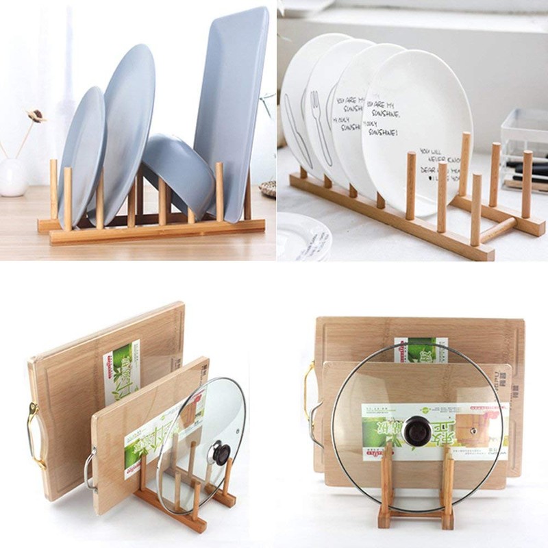 INNERNEED Bamboo Wooden Plate Racks Dish Stand Holder Kitchen Storage