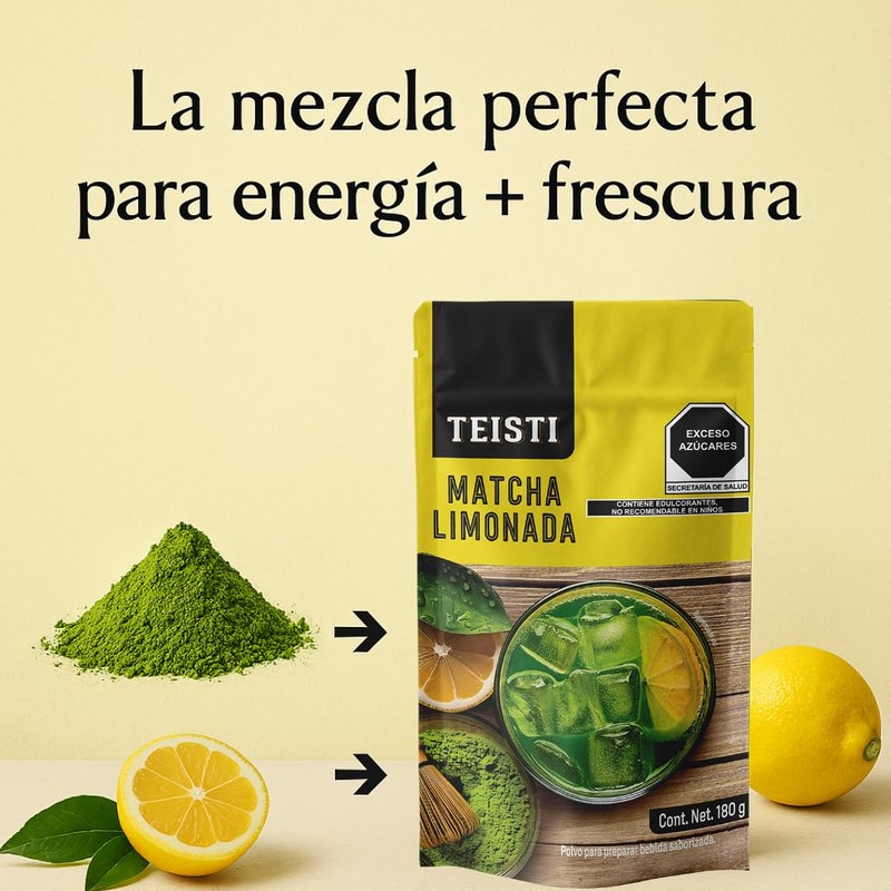 Teisti - Matcha Limonada, Bebida Saborizada en Polvo, 180g