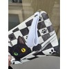 Livel lhood 異瞳黒猫プリント 化粧ポーチ コンパクト収納 リストストラップ付 猫好きへのギフト 小物整理袋 チェッカー柄猫イラスト メイクポーチ