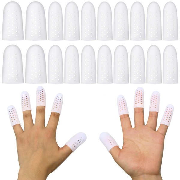 20 Pieces Gel Finger Cots Silicone Finger Protectors Silicone Finger Caps Breathable Gel Finger Cots Holes Silicone Toe Sleeves for Eczema Wounds Cracking Blisters Broken Arthritis (White)
