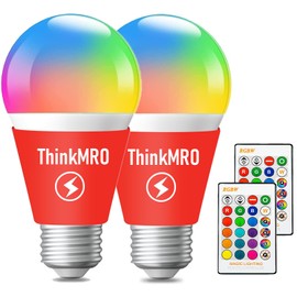ThinkMRO Color Changing LED Light Bulbs with Remote RGBW Bulb 10W (85W Equivalent),A19 E26/27,Lamp Replace,Warm White,Dimmable Memory Function,Ideal Lighting for Home Decoration,Bar Party (2 Pack)