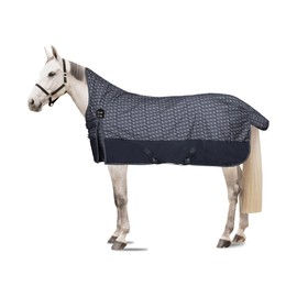 Horze Avalanche 1200D High Neck Turnout Rain Sheet (No Fill) | Lightweight Waterproof Horse Blanket - Dark Navy/Dawn Grey Print - 84 in