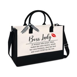 Gift Ideas For Women, Boss Lady Gift Tote Bag, Leaving Appreciation, Retirement, Birthday, Thanksgiving Gifts for Boss, Leader, Boss Lady, Friends, Coworkers, Manager Director - 13oz Canvas Tote Bag With Zipper - Color: Boss Lady