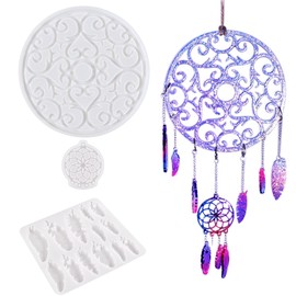 Woohome - Moldes de resina para atrapasueños, moldes de silicona para resina epoxi, para colgar en la pared, adornos de plumas con anillos de salto, cuerda para decoración del hogar (estilo 1)