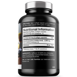 CLA Supplement Softgels - 3000mg per Serving with 80% Active Isomers for 2400mg Active CLA - CLA Softgel Capsules with Conjugated Linoleic Acid - Suitable for Men and Women (120 CLA Capsules)