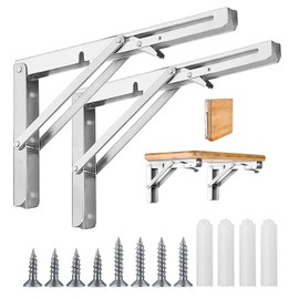 Set of 2 Shelf Brackets - L-Shaped Bracket Load Capacity 330.7 lbs (150 kg) Folding Shelf Brackets Wall Shelves Folding Bracket Shelf Support Hardware with Screws (White, 8 inches)
