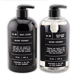 Lulu Candles, Island Coconut, Revitalizing Body Wash & Nourishing Body Lotion, 2-Piece Set, Full Size - 16 Fl Oz.