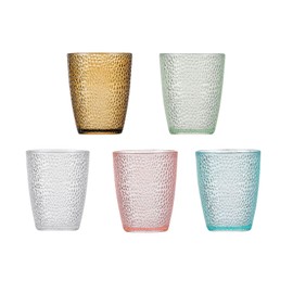 JOYSIP Stackable Hammered Plastic Tumbler Acrylic Glasses, Set of 5, Unbreakable Premium Drinking Cups, Perfect for her (5 colors, 8.5oz)