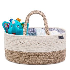 YeaYee Baby Nappy Caddy Organiser, Multifunctional Storage Box for Nappies, with Interchangeable Compartments, 100% Cotton Linen, Portable Storage Basket for Nappies, Baby Shower Gift