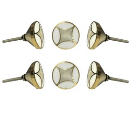 Perilla Home Sirius White Round Pack of 6 Brass Metal Interior Exterior Passage Kitchen Cabinets Knobs Multi Design Antique Drawer Knobs Handmade for Closet Hallway Doors Bedrooms Bathroom