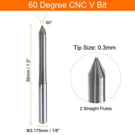HARFINGTON 5pcs CNC V Bit 60 Degree 1/8" Shank 0.3mm Tip Engraving V Bits Carbide Chamfer End Mill with 2 Straight Flutes CNC Wood Carving Bit Tool for Wood Plywood Acrylic MDF Lettering