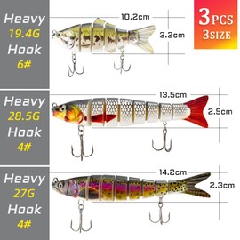 Pack of 3 Artificial Bait Multi Joint Wobbler Swimbait Jerkbait Bass Bait Fishing Tackle for Fishing Predatory Fish with 2 Treble Hooks Rubber Fish for Pike Bass Zander Fishing Bait