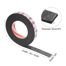 PATIKIL 3/4" W x 1/8" T x 16.4Ft Double Sided Foam Tape, EVA Multipurpose Self Adhesive Weather Sponge Stripping for Home Decorations, Card Scrapbooking DIY Craft Project, Black