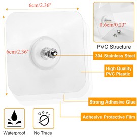 Celbon Transparent Shower Caddy Adhesive Hooks, 4-Pack, Strong Sticker Pads for Bathroom & Kitchen Storage, Up to 5kg Each, Wall Mount