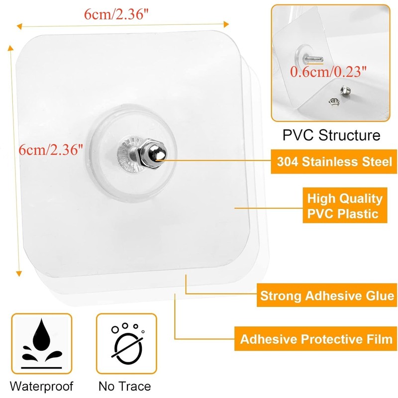 Celbon Transparent Shower Caddy Adhesive Hooks, 4-Pack, Strong Sticker Pads