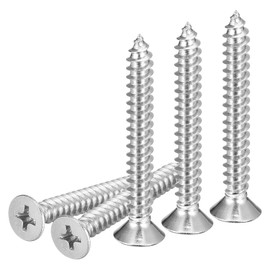 DTGN 100Pcs #10x1-1/2" Flat Head Wood Screws, 304 Stainless Steel Phillips Self Tapping Screws - Good for Woodworking, Furniture - Silver