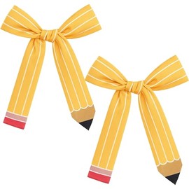 JazSwirl Pencil Hair Clips for Teachers – 2 Pack Yellow Fabric Pencil Bow Hair Claw Clips, 8.5 x 5 Inch Back to School Hair Accessories for Women, Teacher Claw Clip for School and Classroom Style