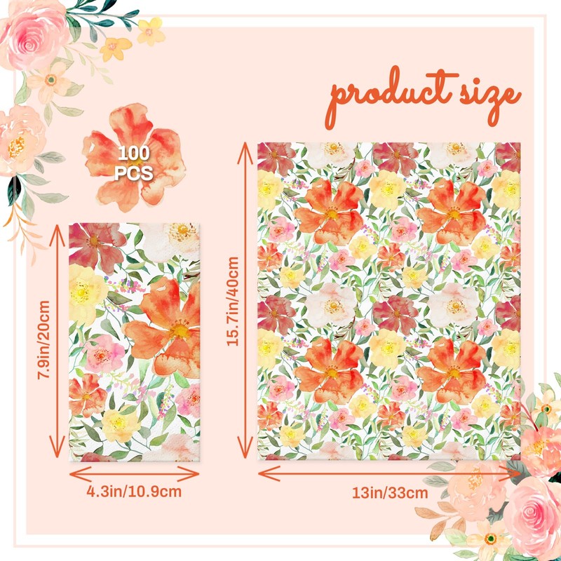 Summer Floral Paper Napkins - 100Pack, 2Ply
