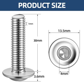 MewuDecor M6-1.0 x 30mm Flanged Button Head Socket Cap Screws Bolts, Stainless Steel 18-8 (304), Full Thread, Allen Socket Drive, 50 PCS
