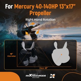 maXpeedingrods 13 X 17 Aluminum Boat Propeller for Mercury Engines 40 50 60 65 70 75 80 90 100 115 125 140HP, 15 Spline Tooth 4 Blades, RH, Parts No# 48-8M8026590