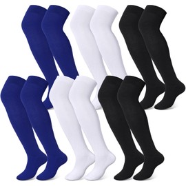 Hicarer 6 Pairs High Baseball Socks over Knee Football Softball Sock Youth Combo Long Sport Men Tube Socks Women(L,Blue, White, Black)
