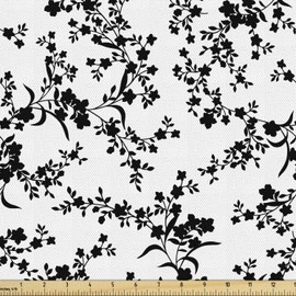 Ambesonne Floral Fabric by The Yard, Victorian Style Curved Flower Baroque Blooms Branches Vintage Motif, Decorative Fabric for Upholstery and Home Accents, 2 Yards, Black and White
