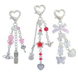 cioatu Cute Keychain Aesthetic Y2K Keychain Accessories Heart Butterfly Strawberry Bear Key Chain for Keys Bags Women Gifts, 3pcs Heart Butterfly Phone