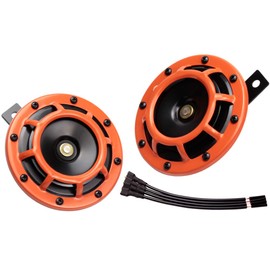 FARBIN Car Horns 12v Loud Eletric Car Horn Super tone 12V High Tone/Low Tone Metal Twin Horns Kit Train Horn for Motorcycle Car Truck (orange)