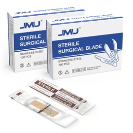 JMU 200 Pcs Scalpel Blades Sterile #10R, Disposable Stainless Steel Surgical Blades, Individually Foil Wrapped, 2 Boxes of 100
