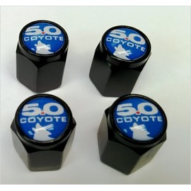 Compatible with Mustang Coyote 5.0 Shelby GT Valve Stem Caps (Black - Blue Coyote)