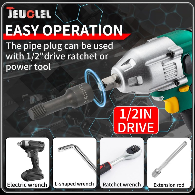JEUCLEL 5PCS 1/2” Drive Impact Wedge Proof Extractor Set, Easy