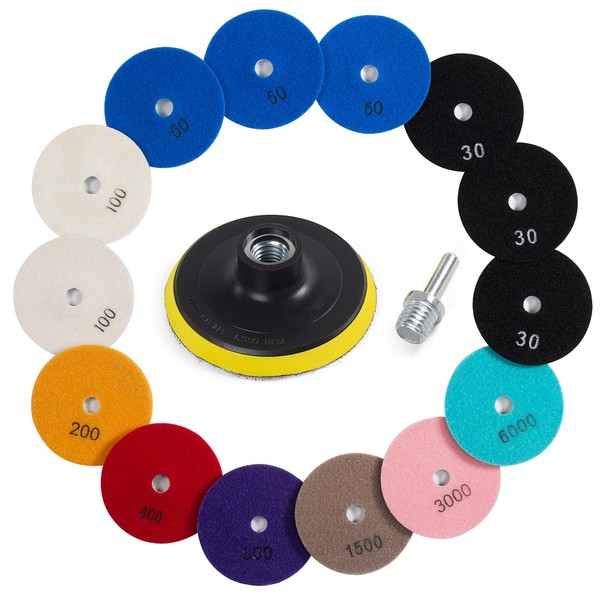 S SATC Diamond Polishing Pads, 14PCS Granite Polishing Kits, 30-6000/