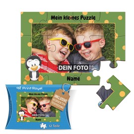 PR Print Royal Wooden Photo Puzzle for Children with Name and Photo Puzzle Design Yourself - My Little Puzzle with Penguin, Children's Puzzle | 25 x 17.5 cm, 12 Pieces in Cardboard Packaging