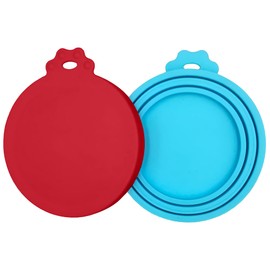 PWOD 2 Pack Pet Food Cans Lids, Silicone Food Can Covers for Dog and Cat, BPA Free/Food Safe/Universal, One Fit Most Standard Size Food Can Top Red/Blue